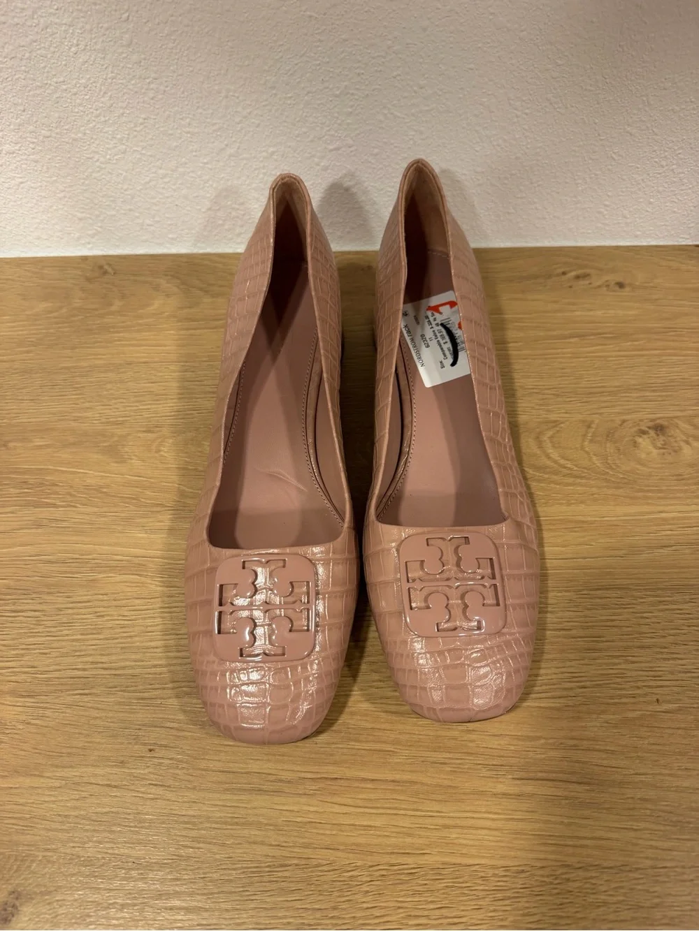Tory Burch Blush Croc-Embossed Logo Flats